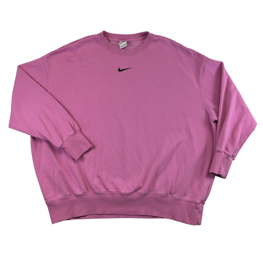 Nike Sweatshirt Womens XL Pink Fleece Crewneck Pullover Swoosh Logo Oversized